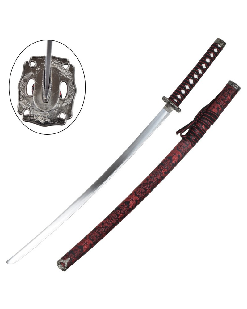 Katana ornamental roja con saya y mango de madera | Katanas y Espadas