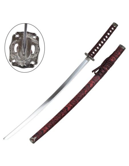Katana ornamental roja con saya y mango de madera | Katanas y Espadas
