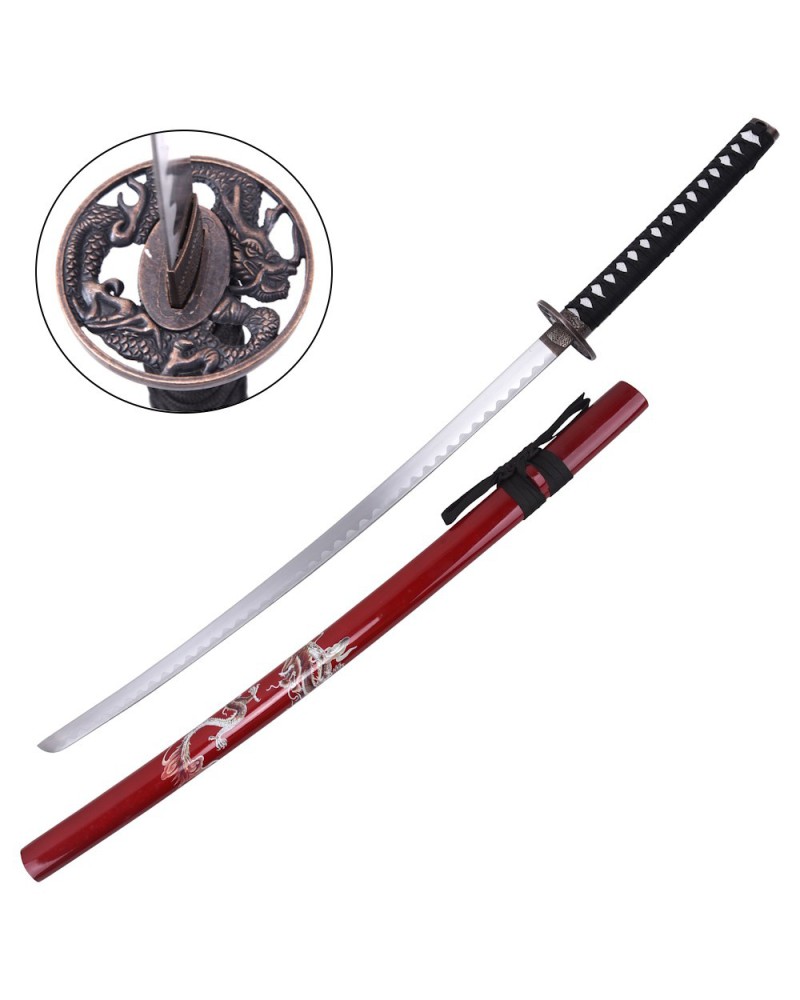 Katana dragón roja con sageo negro | Katanas y Espadas