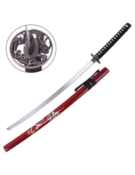 Katana dragón roja con sageo negro | Katanas y Espadas