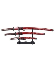 Set ornamental Katana-Wakizashi-Tanto rojo ZS574S Rosso