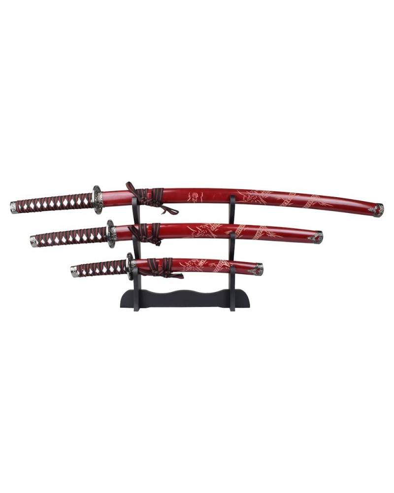 Set ornamental Katana-Wakizashi-Tanto rojo ZS574S Rosso