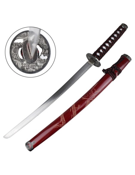 Set ornamental Katana-Wakizashi-Tanto rojo ZS574S Rosso